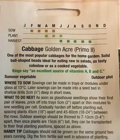 Cabbage Golden Acre (Primo II) 500 Seeds